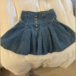 Vintage Pleated Jean Mini Skirt